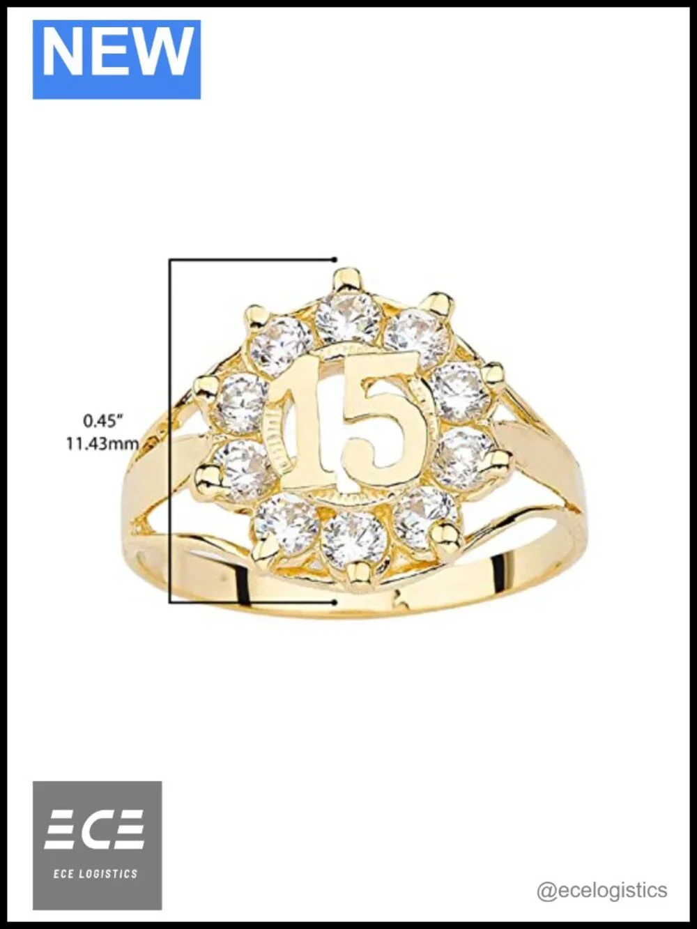 10K Yellow Gold Round Cubic Zirconia Quinceanera 15 Ring Size 7